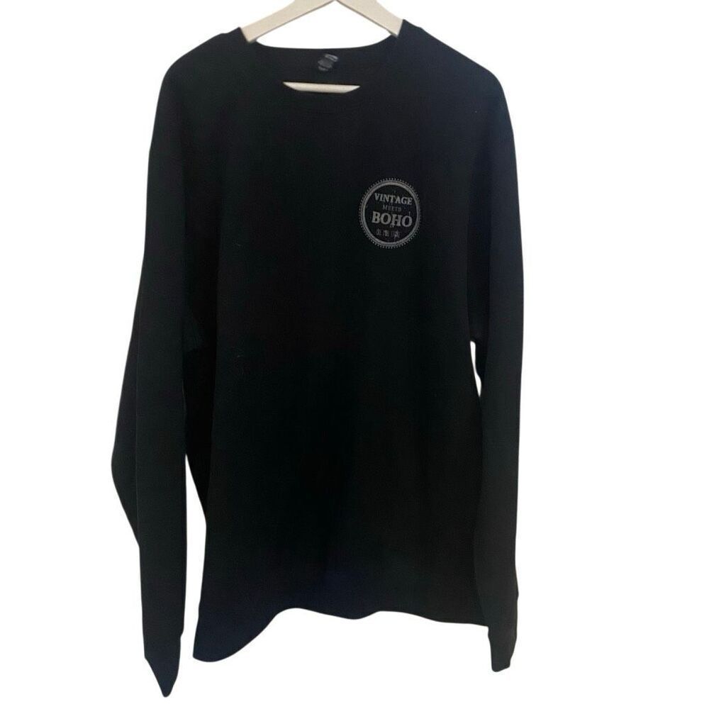 District 2XL vintage meets boho, black, long sleeve crewneck, oversized sweatshi
